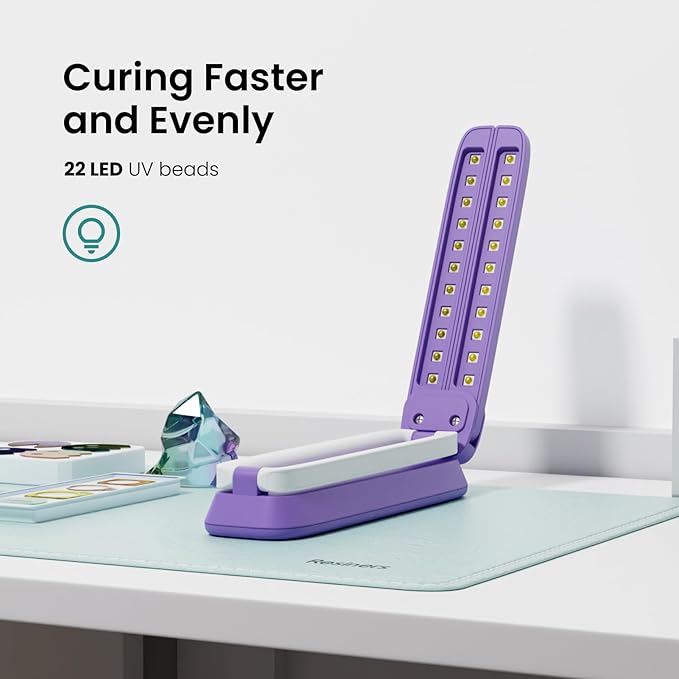 Resiners UV Resin Light, UV Light for Resin Curing, Wireless & Rechargeable Blacklight Ultraviolet LED, 3-in-1 Uses, Foldable UV Lamp, Craft Supplies Tools for Resin Molds, Jewelry Making, Purple