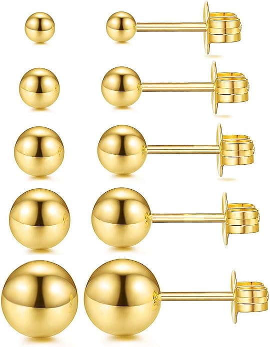 JINERA 5 Pairs Stud Earrings for Women 14K Plated Gold/Silver Pearl Ball Small Stud Earrings Set Cartilage Piercing Hypoallergenic Lightweight Flatback Earrings Jewelry Gifts for Women
