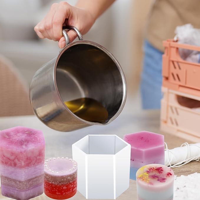 EuTengHao Cylinder & Hexagon Candle Silicone Resin Mold for Scented Candle, Soap - Reusable, Fashionable & Easy Release for DIY Crafts, Home Decoration, Holiday Gifts (6 Packs)