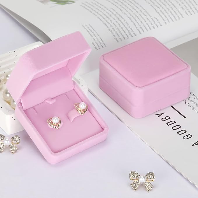 2 Pieces Classic Velvet Jewelry Earring Gift Box for Stud Earrings Necklace Pendant, Jewellry Earring Storage Display Case for Wedding Engagement Birthday Anniversary