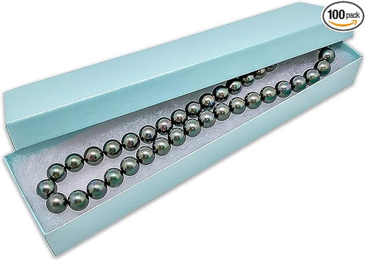 TheDisplayGuys - 100-Pack #82 Cotton Filled Cardboard Paper Jewelry Boxes Gift Case - Pearl Teal (8.0" x 2.0" x 1.0") - for Shipping or Storage
