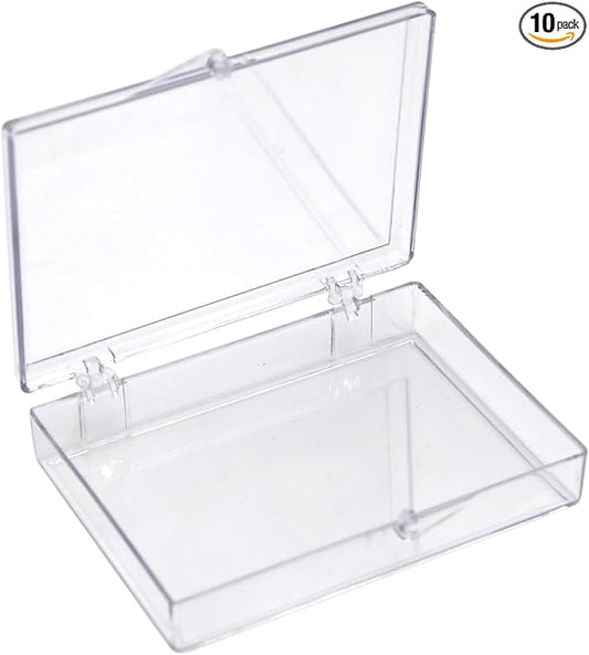 10-Pack Clear Hinged Plastic Containers, Keepsake Storage Boxes, 3 1/2" L x 2 9/16" W x 5/8" H, Made in USA, Plastic Display Case or Small Box for Storage and Organization
