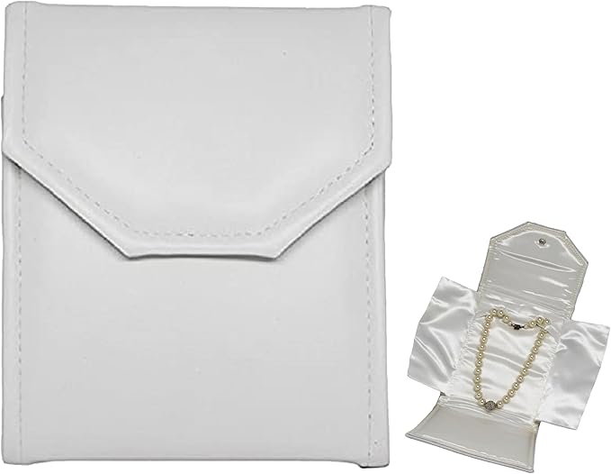 Novel Box Necklace Display Pearl Folder 8x6 inch Large Travel Jewelry Case - Wedding Jewelry Storage Holder with Smooth Finish - Jewelry Organizer Necklace Box - White/White Stitched