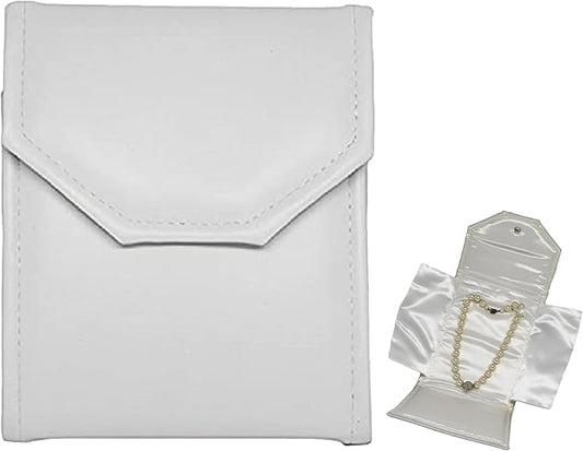 Novel Box Necklace Display Pearl Folder 8x6 inch Large Travel Jewelry Case - Wedding Jewelry Storage Holder with Smooth Finish - Jewelry Organizer Necklace Box - White/White Stitched