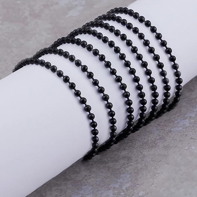 Jishi Steel Ball Chain Bead Dog Tag Chain Beaded Necklace Chains for Jewelry Making Bracelet Military Crafts, Silver Metal Pull Chain Small Ball Bead Chain Roll w/20 Connectors (Black, 33ft 2.4mm)