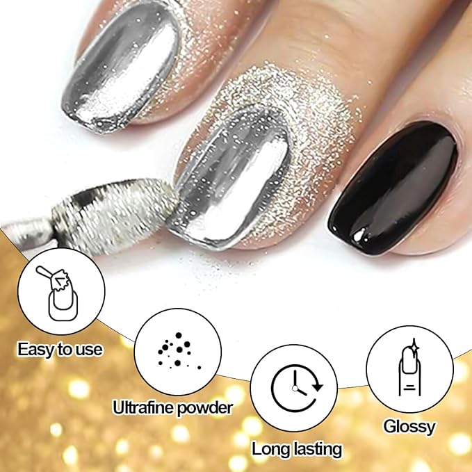 12 Jars Chrome Nail Powder Kit, White Pearl Chrome Nail Powder Metallic Mirror Effect Pigment Holographic Dip Powders & Opal Nails Chunky Glitter Flakes for Home DIY Salon Use