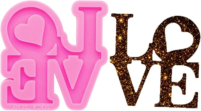 Shiny Love Heart Letter Mold Resin Keychain Molds Silicone Mold for Resin Casting Jewelry Making Silicone Molds Polymer Clay Mold Home Decoraion Mould