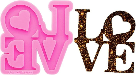 Shiny Love Heart Letter Mold Resin Keychain Molds Silicone Mold for Resin Casting Jewelry Making Silicone Molds Polymer Clay Mold Home Decoraion Mould