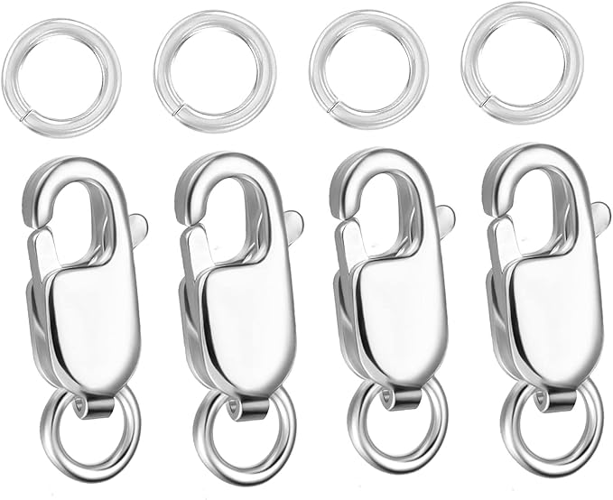 Kcctoo Silver Lobster Claw Clasp with Closed Jump Rings 14K Gold Necklace Clasps and Closures for Jewelry Making, Made in Italy 12mm(0.47inch) (4Pcs -Silver A2)