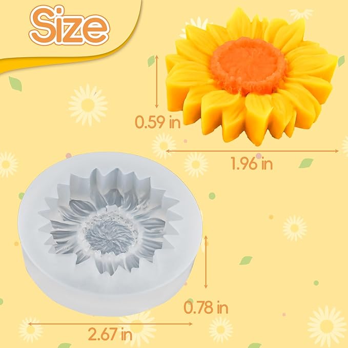 ZQYSING 4 Pcs Sunflower Candle Molds, 3D Flower Fondant Chocolate Cake Cupcake Topper Decoration Silicone Mold, DIY Tealight Candle Soap Wax Epoxy Resin Concrete Casting Polymer Clay Craft