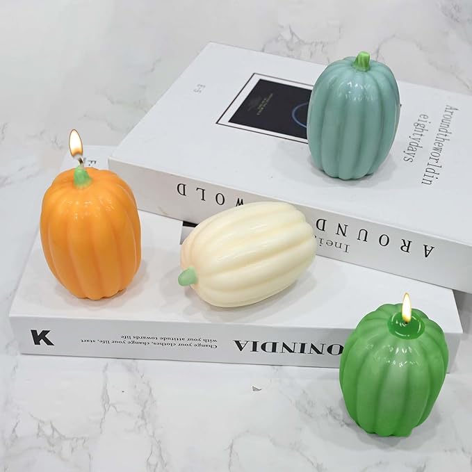 ZQYSING Pumpkin Candle Mold, Halloween Silicone Molds for Candles Wax Soap Plaster Clay Epoxy Resin Casting, Fall Candle Molds for Thanksgiving Home Decor 06