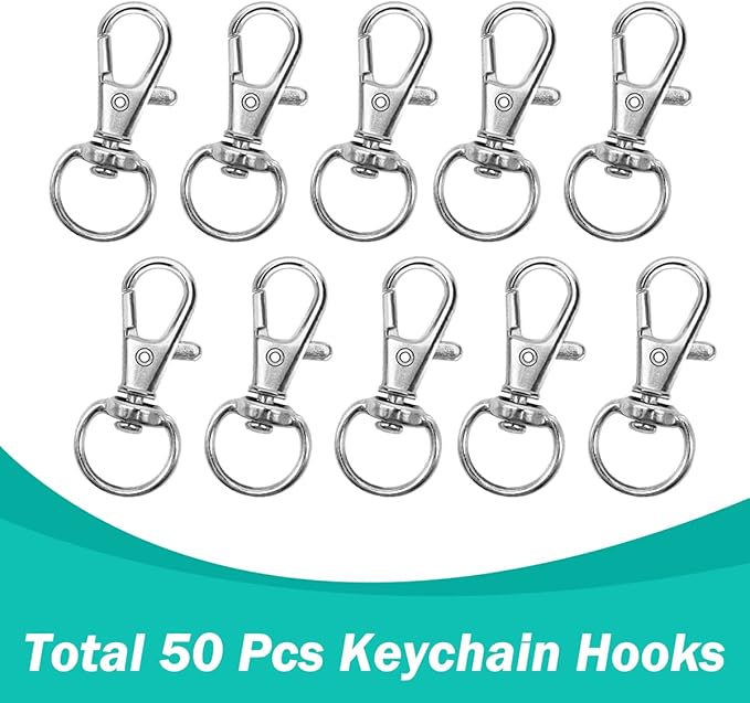 100PCS Premium Swivel Snap Hooks with Key Rings,Metal Lanyard Keychain Hooks Lobster Clasps for Key Jewelry DIY Crafts 1.25inches/32mm(50 Pcs Lanyard Snap Hooks+50 Pcs Key Rings)