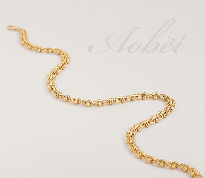 Aobei Pearl 18K Gold Plated Paperclip Chain Choker Satellite Chain Freshwater Cultured Biwa Pearl Pendant Necklace Dainty Jewelry for Women