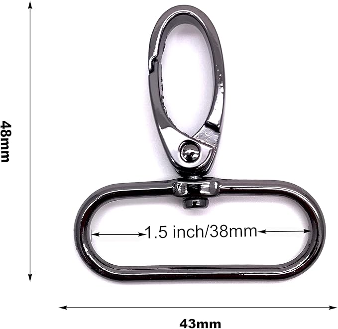 1-1/2 inch Swivel Clasps Swivel Lobster Claw Clasp 1.5 inch Swivel Clips 38mm Swivel Hooks for Purse Bag Making 10pcs Gunmetal