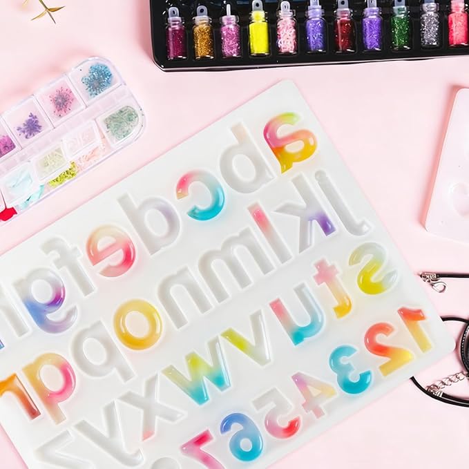 1pc Alphabet Ornament Mold Alphabet Resin Molds Silicone Molds for Resin Number Silicone Keychain Molds DIY Sugar Mould Number Manual Chocolate Candies Child