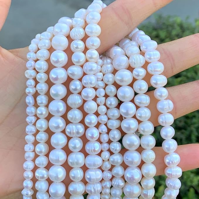 Adabele 14 Inch Real Natural Potato Round White Cultured Freshwater Pearl Loose Beads 6-7mm for Jewelry Craft Making fp3-67