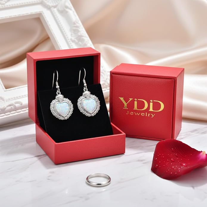 Opal Earrings for Women Opal with Genuine Diamond Dangle Drops Earrings 925 Sterling Silver Diamond Jewelry Earrings Gifts For Her