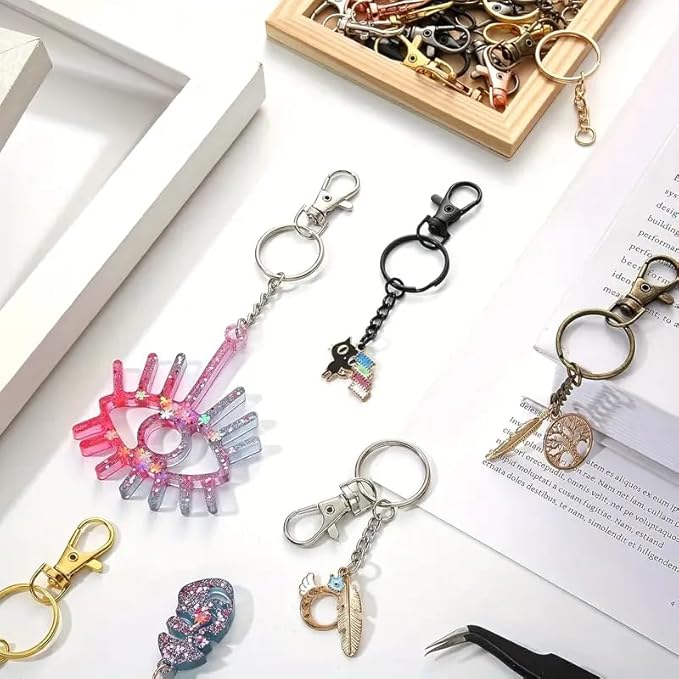 100 Pcs Swivel Snap Hook and Key Rings with Chain and Jump Rings for Keychain Lanyard DIY Jewelry Crafts Accessories(50 Lanyard Snap Hooks+50 Key Ring with Chains) (Black)