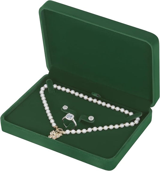 LETURE Large Velvet Jewelry Set Box, Big Necklace and Ring Earring Pendant Gift Box, Pearl Necklace/Chunky Necklace Jewelry Storage Case (Green)
