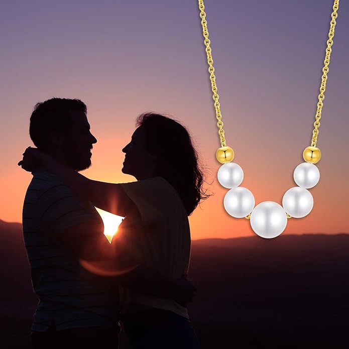 14K Solid Gold Pearls Necklace for Women, Real Gold Freshwater Cultured Pearl Beads Pendant Anniversary Birthday Jewelry Gifts for Her, Wife, Mom,16"-18"