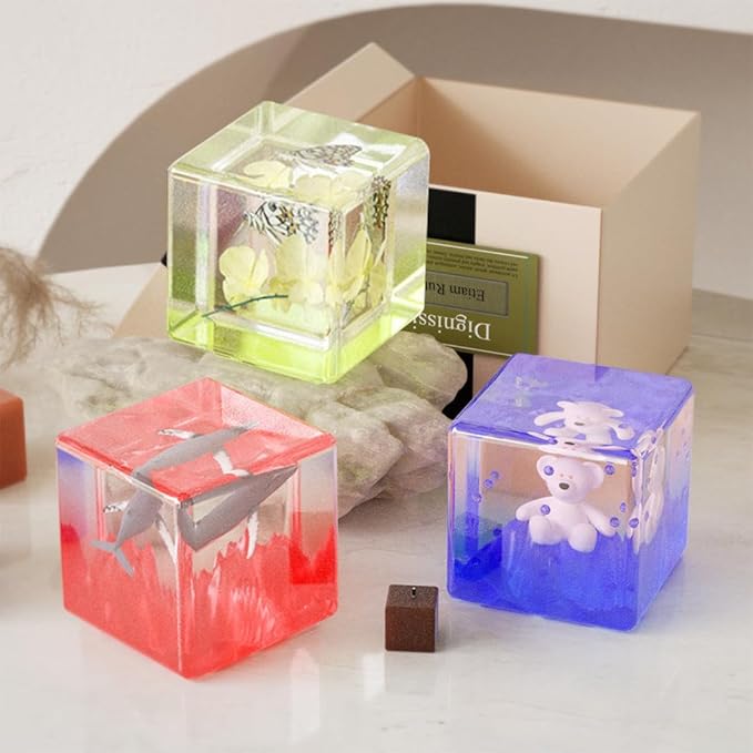 Square Resin Mold - 4 Inch Cube Hexahedron Crystal Display Mold for UV Epoxy Resin Art - Silicone Home Office Decor (1 Piece)