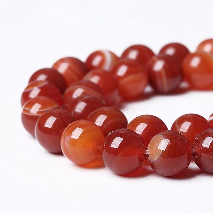 32PCS 12mm Natural Red Striped Agate Beads Round Loose Gemstone Beads for Jewelry Making DIY Bracelet Necklace 15 Inch,Energy Stone Healing Power
