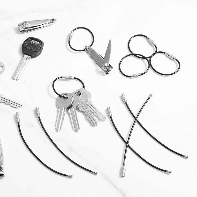 PercyEffie 200pcs wire keychain cable stainless steel wire keychain cable key rings bulk metal wires luggage tag cables mini backpack keychains loop key rings for car keys diy keychains hardware