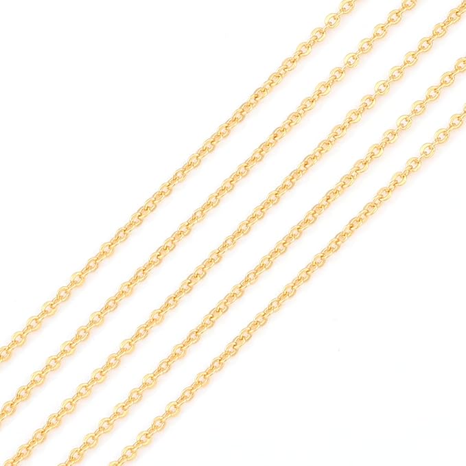 BEADIA 18K Gold Plated O Chains 1.0mm 2 Meters for Jewelry Making Findings