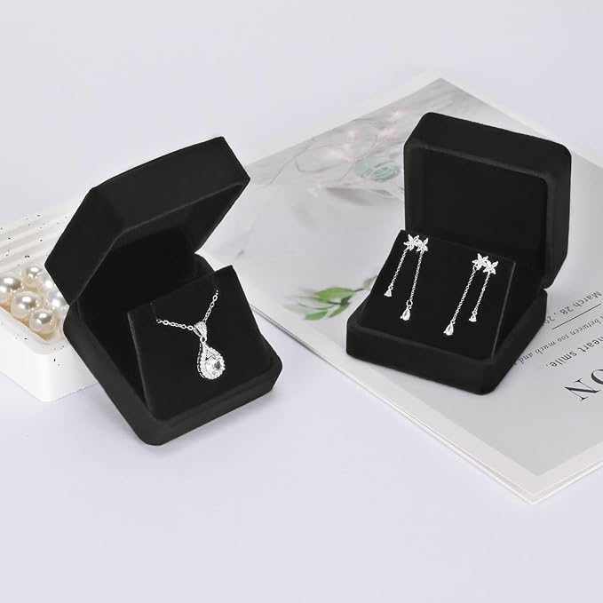 2 Pieces Velvet Earring Gift Box, Small Jewelry Storage Holder Display Boxes For Earring Stud Necklace, Jewelry Showcase With Stereo Display Cardboard (BLACK)