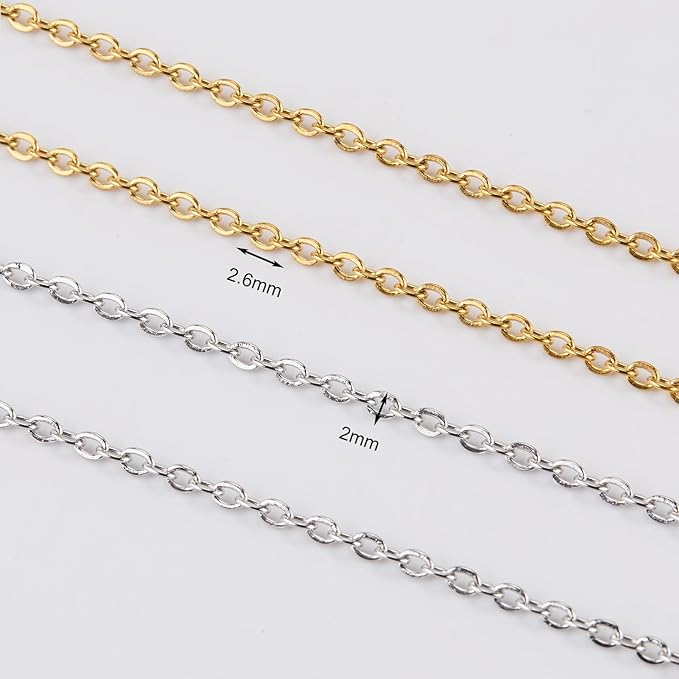 SMYHTGLIF Total 65.6 Feet Gold & Silver Jewelry Making Chains 2 Rolls Stainless Steel Chain for Jewelry Making Thin Oval Cable Chain Craft Chain Bulk