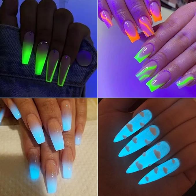 12 Colors Glow in The Dark Powder, Luminous Pigment Powder Fluorescent Neon Phosphor Glitter Dust for Gel Polish Nail Art Decoration, Resin Craft