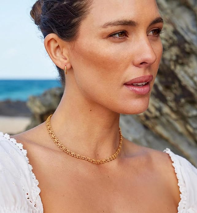 Aobei Pearl 18K Gold Plated Paperclip Chain Choker Satellite Chain Freshwater Cultured Biwa Pearl Pendant Necklace Dainty Jewelry for Women