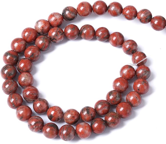 60pcs 6mm Natural Red Seasame Jasper Gemstone Beads Round Loose Spacer Beads for Jewelry Making DIY Bracelets Necklaces 15" (6mm, Red Seasame Jasper)
