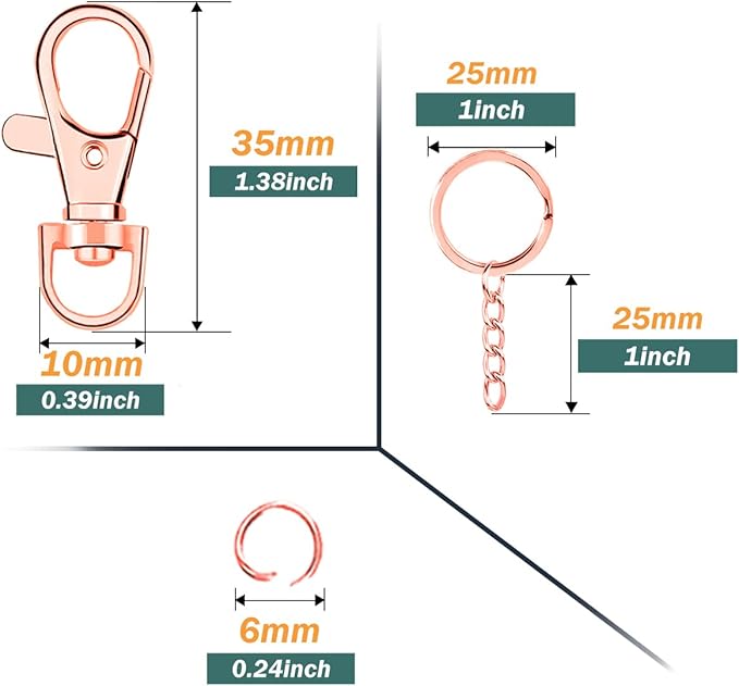 100 Pcs Lanyard Snap Hooks and Key Rings with Chain and Jump Rings for Keychain Lanyard DIY Jewelry Crafts Accessories(50 Swivel Snap Hooks +50 Flat Key Ring with Chains) (Rose Gold)