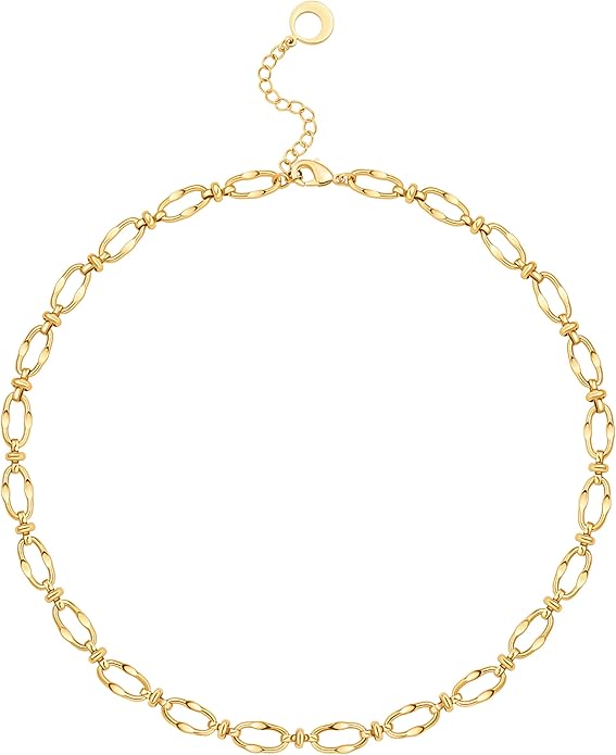 Aobei Pearl 18K Gold Plated Paperclip Chain Choker Satellite Chain Freshwater Cultured Biwa Pearl Pendant Necklace Dainty Jewelry for Women