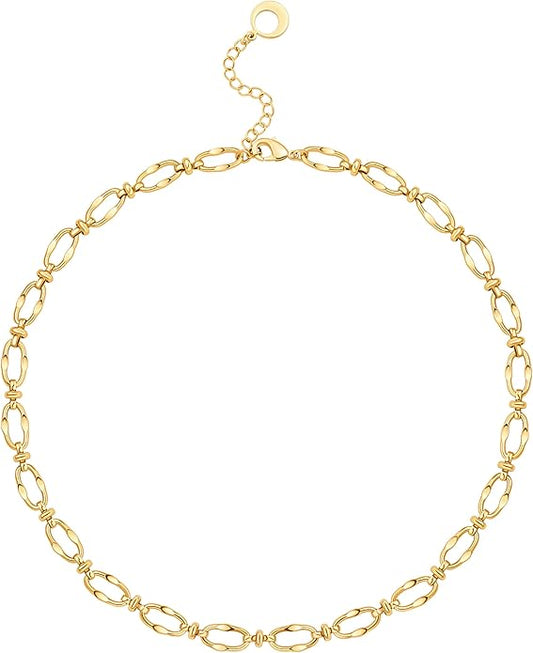 Aobei Pearl 18K Gold Plated Paperclip Chain Choker Satellite Chain Freshwater Cultured Biwa Pearl Pendant Necklace Dainty Jewelry for Women