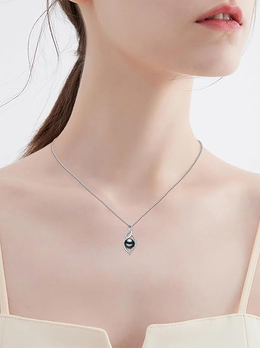 Tahitian Black Pearl AAAA 18K Gold Plated Sterling Silver Pendant Necklace for Women Wife Mom Girlfriend Valentine Her Jewelry Gift for Anniversary Birthday Christmas