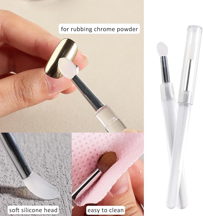 Fcozpjk Chrome Nail Powder Set - Red, Green, Gold, Mirror Effect Glitter Powder - 6 Colors, Metallic Chrome Powder With 2PCS Silicone Applicator Brushes - Christmas Nail Design