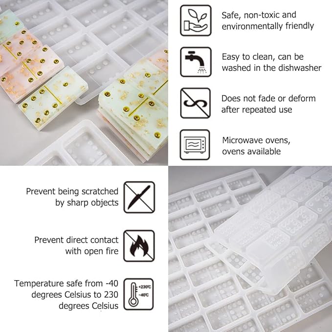 3 Packs Domino Molds and Dominoes Box Molds, CNYMANY 60 Cavities Double 9 Silicone Epoxy Resin Casting Jumbo Mold Clay Mold Storage Box Mold for DIY Pendant Jewelry Crafts Making Tool