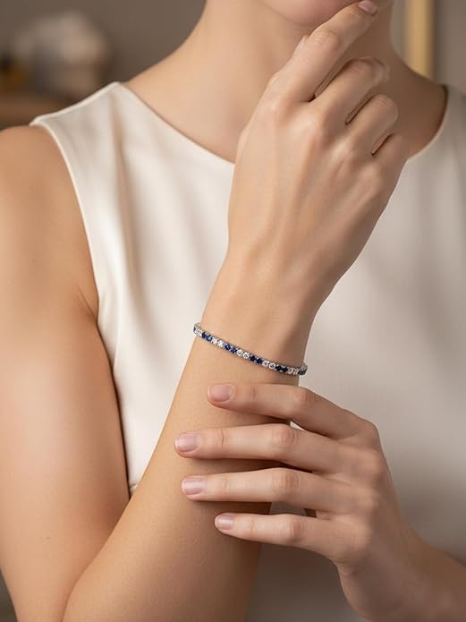 D Color VVS1 Clarity Moissanite and Genuine Sapphire/Emerald/Ruby Tennis Bracelets for Women 2.22ct-10.45ct, Solid 925 Sterling Silver, Anniversary Wedding Valentines Jewelry for Her, Length 5.9-7.5 Inch(15-19cm)