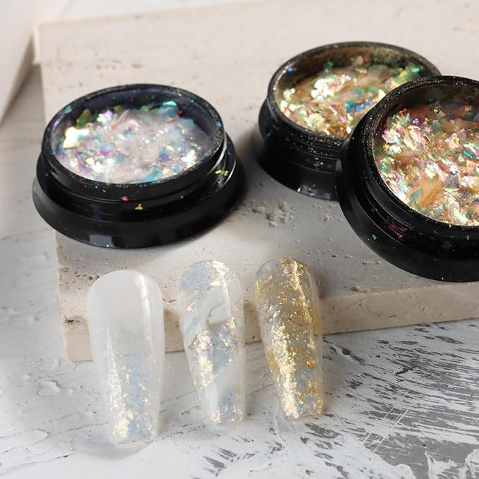 Holographic Mermaid Nail Art Glitter Iridescent Flakes, 8 Colors Aurora Irregular Ice Slag Opal Nail Foil Flakes Ultra-Thin Paillettes Glitter Sequins for Gel Polish Nail Art Decoration, Resin Craft