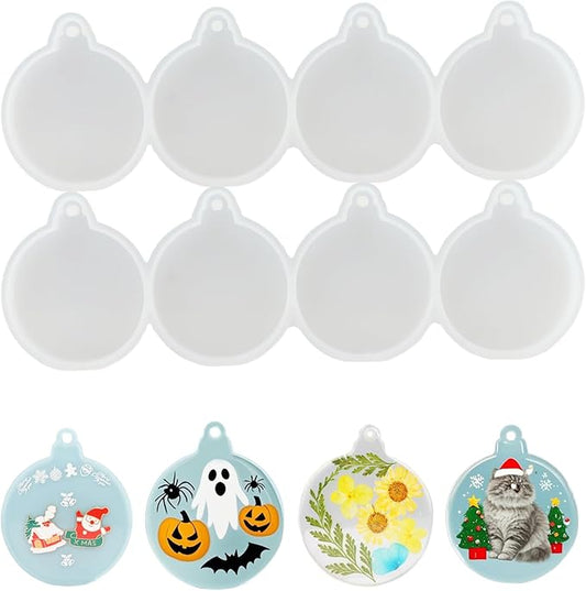 2pcs 4-Cavity Deep Round Christmas Ornament Resin Mold,Round Silicone Keychain Molds for Epoxy Resin,Christmas Tree Decorations Christmas Bauble Silicone Mold Halloween