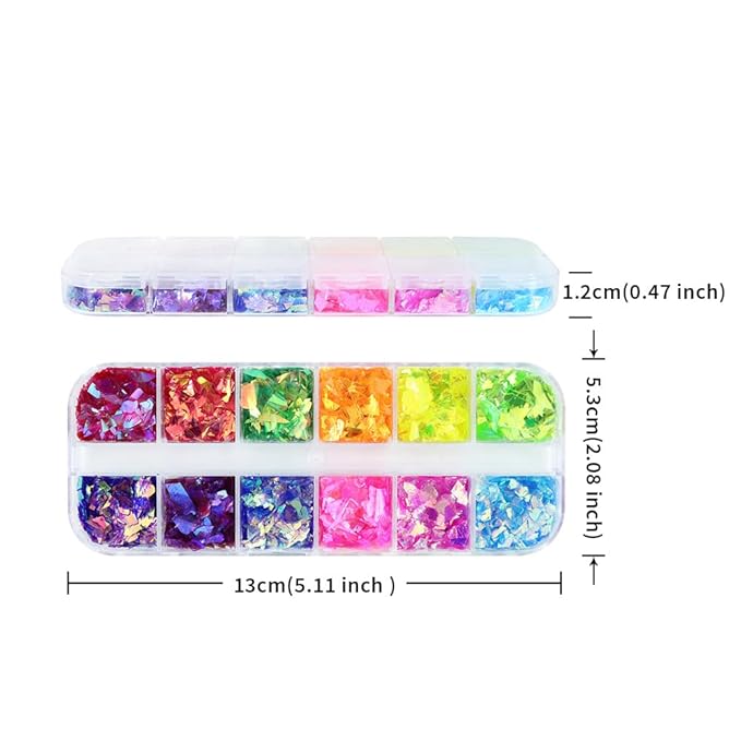 12Grids Holographic Mermaid Colorful Nail Art Glitter,Irregular Rainbow Candy Color Nail Art Flakes Sequins Gradient Bright Ice Slag Nail Sequins Summer Metallic Foil Nail Supplies DIY Nail Decoration