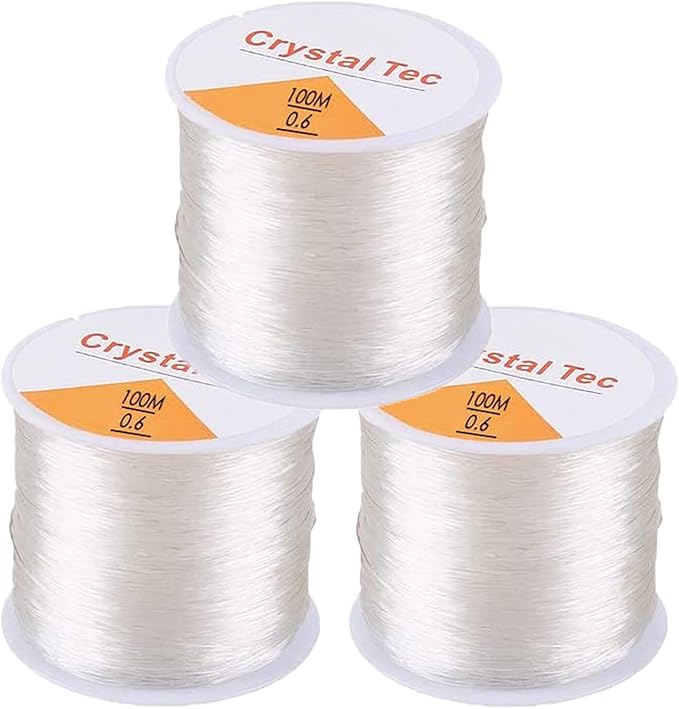 0.6mm Elastic Stretch Thread for Bracelets, 3 Rolls Elastic Bead Cord, Stretchy Bracelet String Crystal String Bead Cord for Bracelet, Beading and Jewelry Making