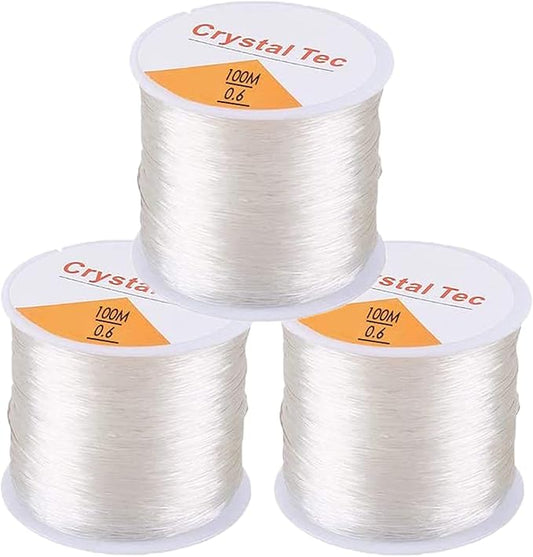 0.6mm Elastic Stretch Thread for Bracelets, 3 Rolls Elastic Bead Cord, Stretchy Bracelet String Crystal String Bead Cord for Bracelet, Beading and Jewelry Making
