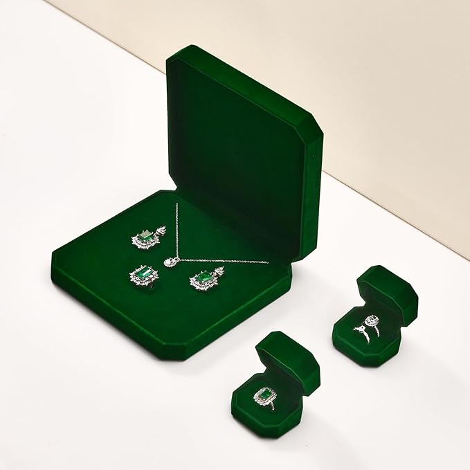 Green Small Necklace Box Velvet Jewelry Gift Box for Pendant Necklace Octagonal Jewelry Pendant Gift Box