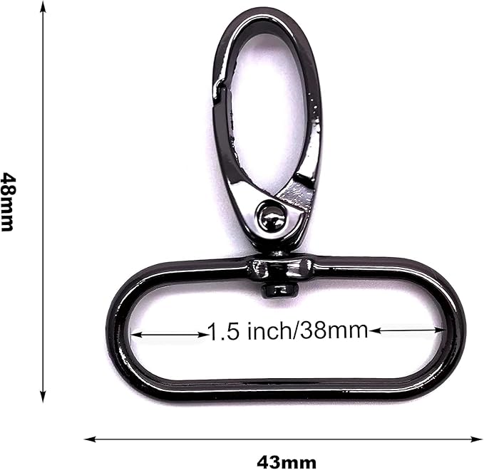 1-1/2 inch Swivel Lobster Claw Clasp 1.5 inch Swivel Hooks for Purse Bag Making 10pcs Black