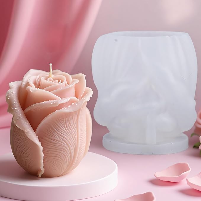 Large Tulip Bud Flower Succulent Leaves Cylinder Molds Silicone Wave Spiral Candle Mold - Silicone Resin Casting Molds for Candle & Resin & Soap Craft Supplies