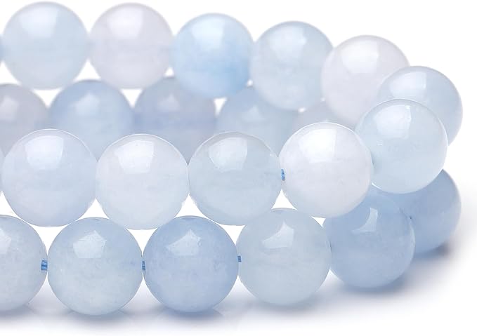 8mm Natural Stone Beads for Jewelry Making,Aquamarine Polished Smooth Round Gemstone Beads for Bracelet Necklace 15 Inch