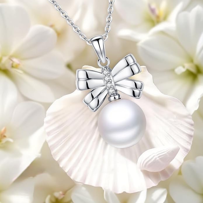 Pearl Pendant Necklace for Women,925 Sterling Silver Pendant Jewelry,Anniversary Christmas Birthday Valentines Gifts for Wife, Mom, Dauhter, Girlfriend,Her